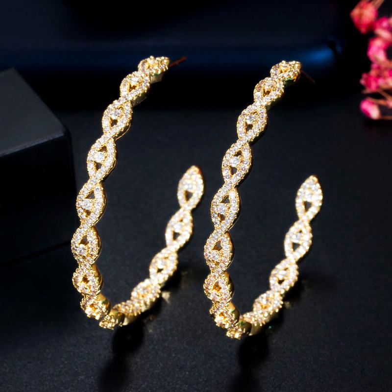 WWJ Glitter Green Zircon Circle Hoop Earrings Golden Color Jewelry