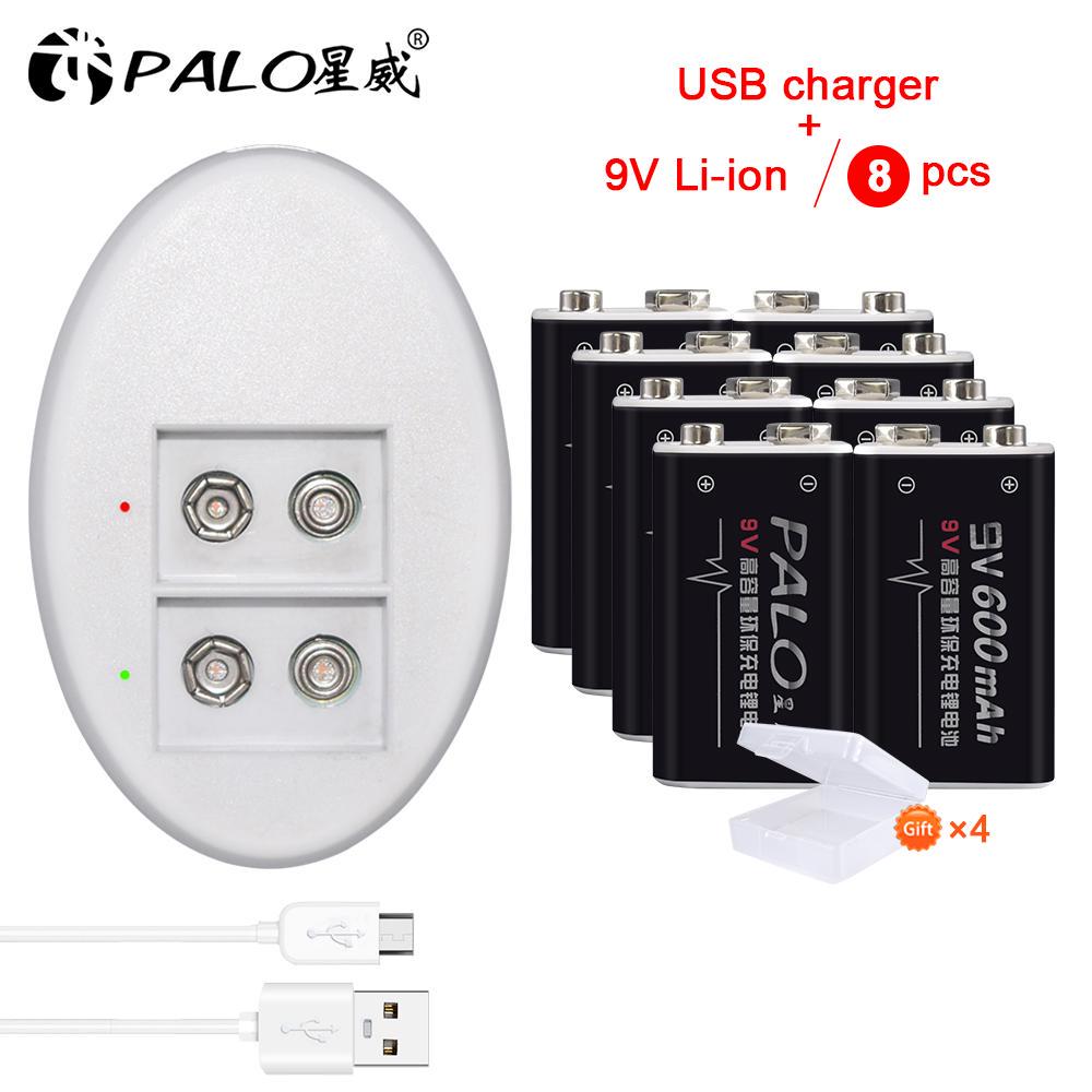Palo 9v 6F22 Lithium Rechargeable Battery 600mAh li-ion Batteries With Usb Charger