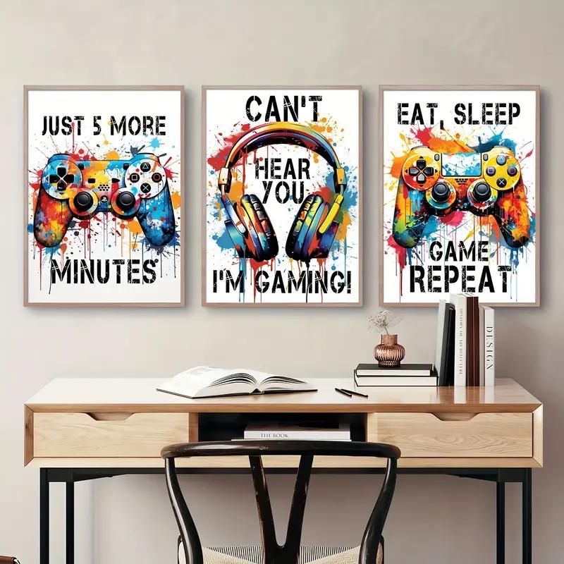 3pcs/set Gaming Graffiti Gamepad Earphone Funny Wall Art Canvas Poster Gamer Room Wall Decor Prints Modern Living Room Posters