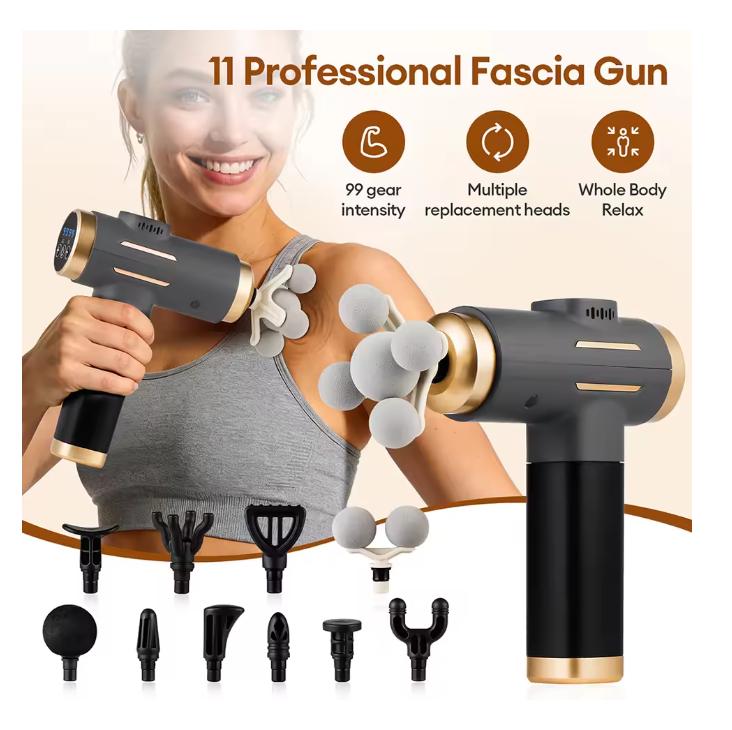 Portable Fascia Gun Multi-Head Deep Tissue Percussion Neck Back Body Massager Relaxation Fitness Slimming Muscle Massager