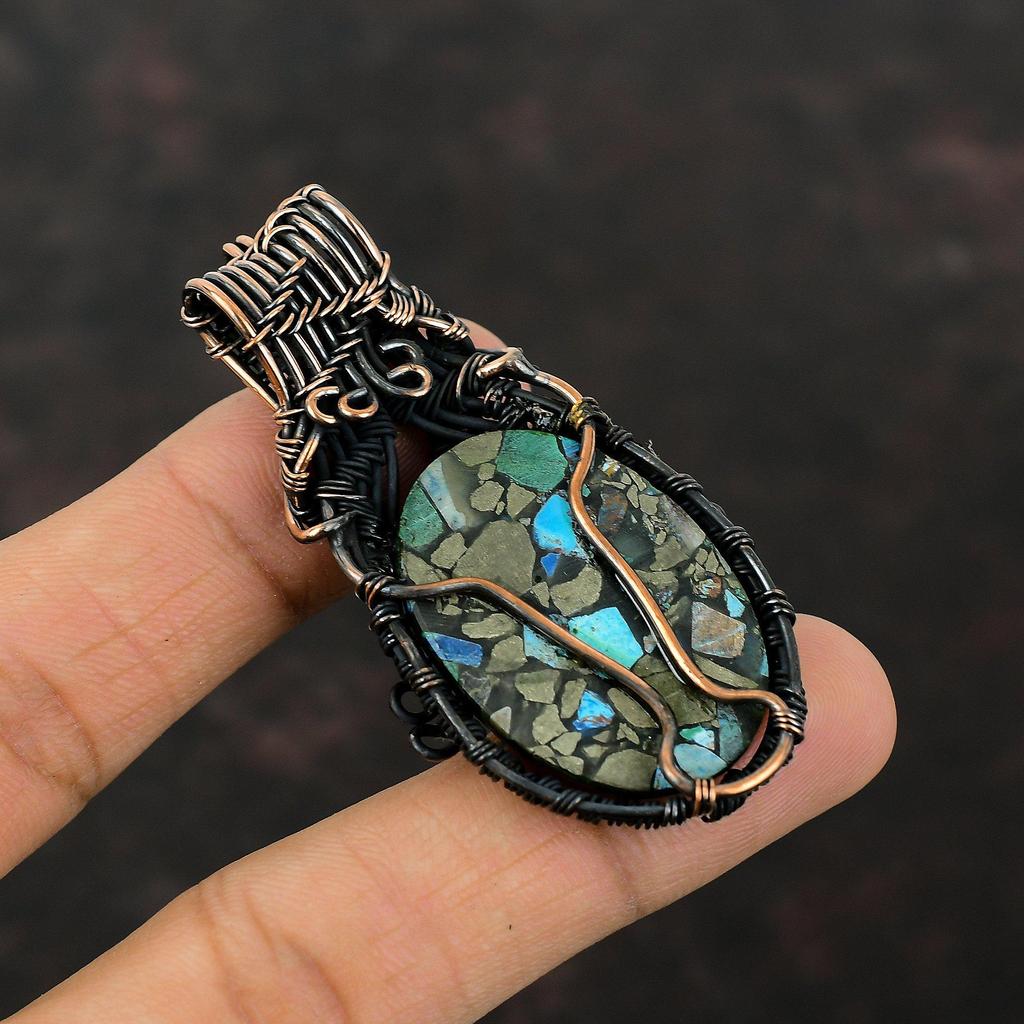 Copper Azurite Malachite Pendant Copper Wire Wrapped Pendant Handmade Copper Jewelry Brand New Pendant For Gift Wire Wrap Gemstone Jewelry