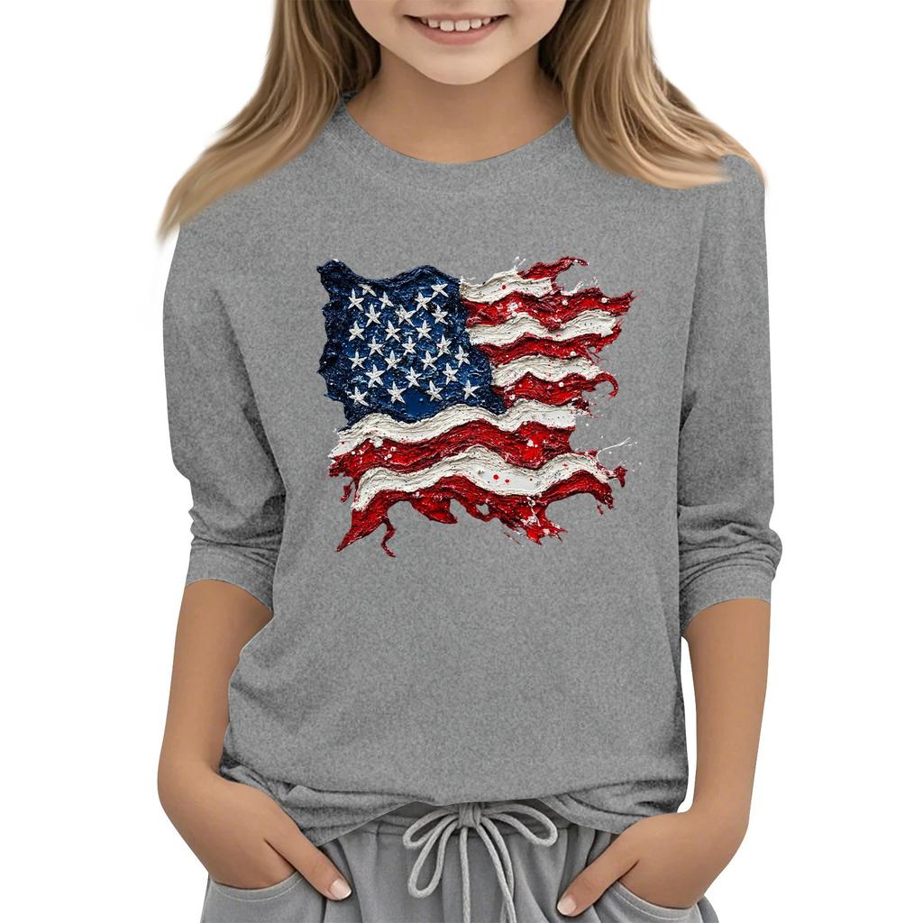 Children's Fashion Printed Round Neck Three-quarter Sleeve Top Casual T-shirt