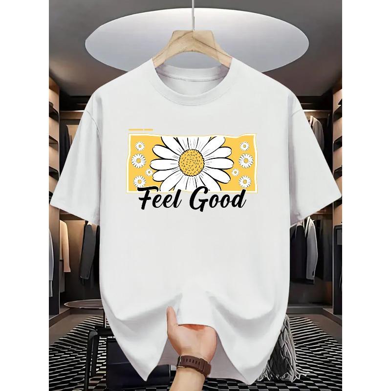 

European sizes Fresh Daisy Feel Good Printed Short Sleeve, Pastoral Healing Style, Outdoor Picnic Scene, Perfect for Those Seeking a Good Mood 4XL білий