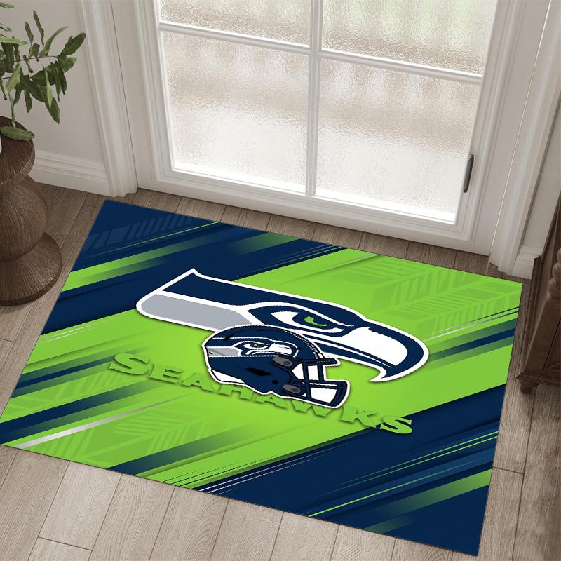 Seattle Seahawks Design Crystal Velvet Carpet Cozy Non?Slip Printed Rug For Bedroom Living Room Entrance
