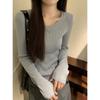 Premium pattern knitted sweater women's spring long-sleeved inner top leaking collarbone bottoming shirt