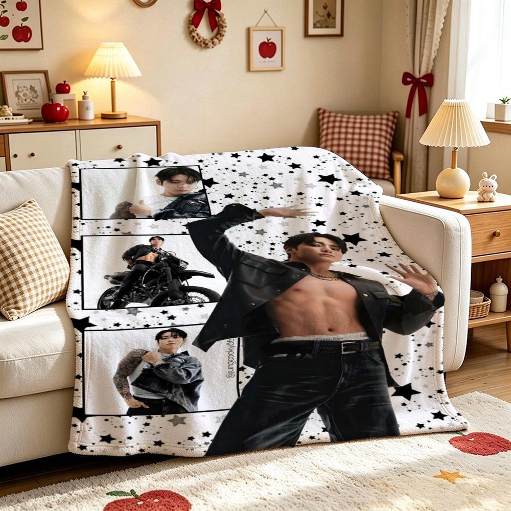 Stylish Male Idol Against Starry Background Theme Printed Blanket Soft Comfortable Throw Blanket For Living Room Kids Room Party Decor Memorial Gift