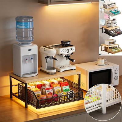 Organisateur de machine à café sous meuble peu encombrant Étagères de comptoir de cuisine avec tiroir Panier en fil Étagère de rangement pour machine à café