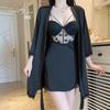 Women's Satin Underwire Padded Backless Sleep Dress with Robe Lounge Set