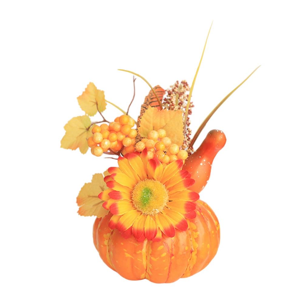 Artificial Pumpkins With Maple Leaves Ornament Fall Harvest Festival Autumn Fall Thanksgiving Halloween Home Desktop Decorations