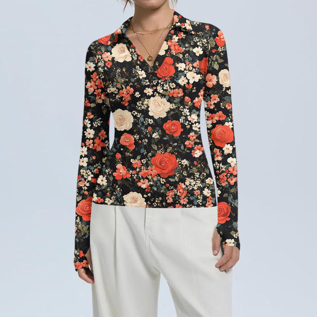 Dámská móda Ležérní potisk Výstřih do V Dlouhý rukáv Zapínání na knoflíky Top