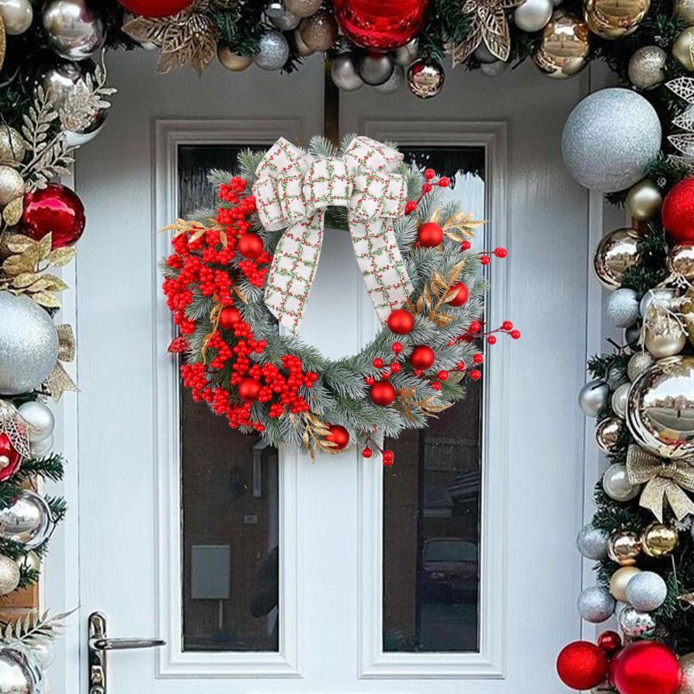 Large Artificial Christmas Wreath with Berries Bow Window Door Hanging Wreath Wedding Decor