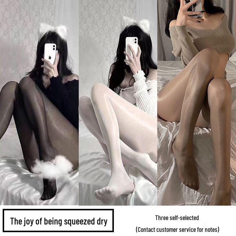 Perleťové dámské punčochy - Lesklé černé a bílé hedvábné, Ultratenké, Zeštíhlující, Šedé punčochové kalhoty pro vylepšení pokožky na léto.