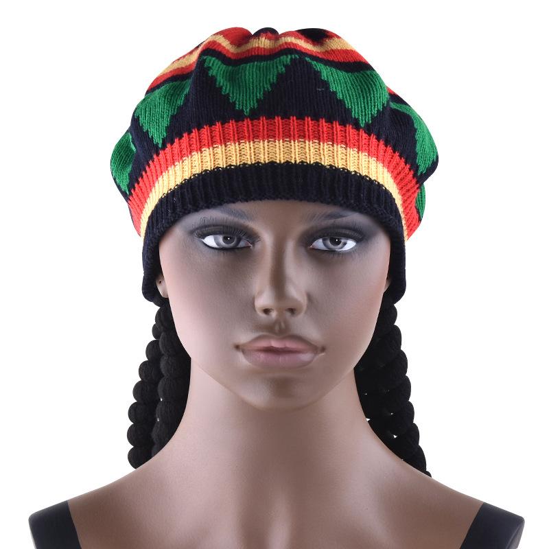 Unisex Knit Braid Hat Jamaican Bob Rasta Beanie Cap Hip Hop Cap Men Dreadlocks Wig Bob Marley Caribbean Fancy Dress Up Headwear