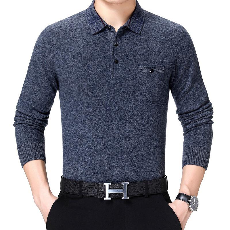 

Men s Winter Cashmere Lapel Sweater - Thick, Versatile Knit with Real Pockets for Middle-Aged and Young Men XS сірий колір