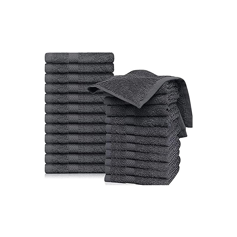 QUBA LINEN Grey Washcloths Pack of 24-12 x12 100% Ring Spun Cotton Premium Soft Absorbent Quick Dry Luxurious wash Cl Pack of 24 серый