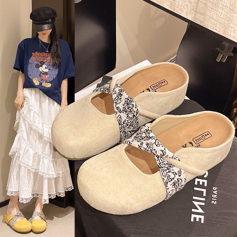 French bag head half slippers autumn wear with skirts within 22 years heeless Birkenstocks