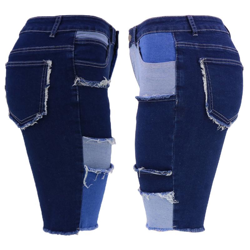 New 2026 women's denim shorts with stylish patchwork, unique mid-waist denim shorts for women
