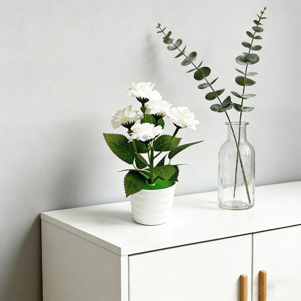 Simulated Artificial Rose Potted Flowers Multi-Bloom Bonsai Living Room Ornaments