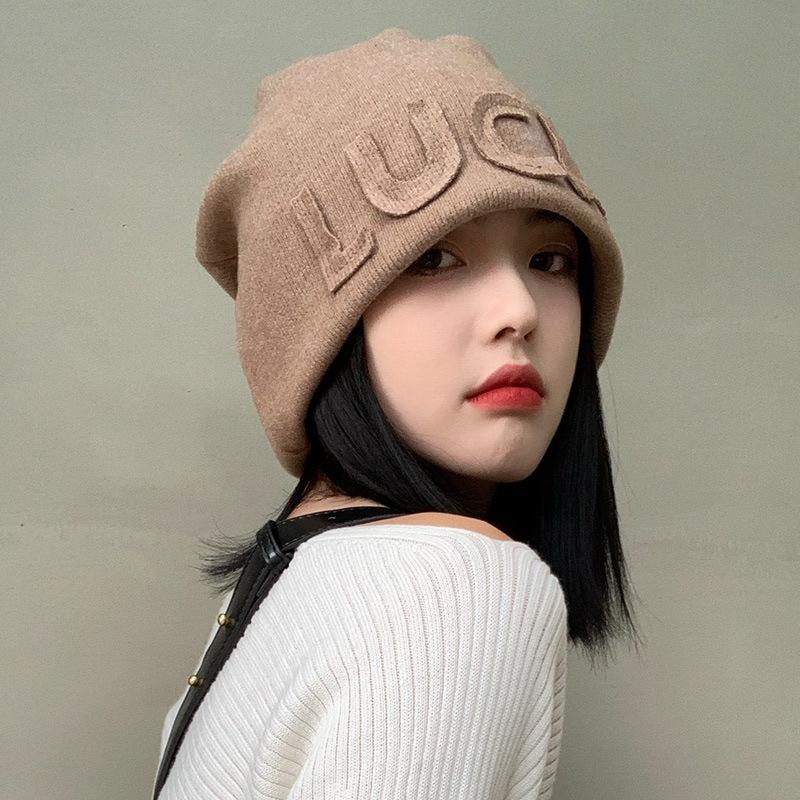 New Face Small Letter LUCK Cold Hat Children's Baotou Hat Autumn and Winter Retro Knitted Ear Hat