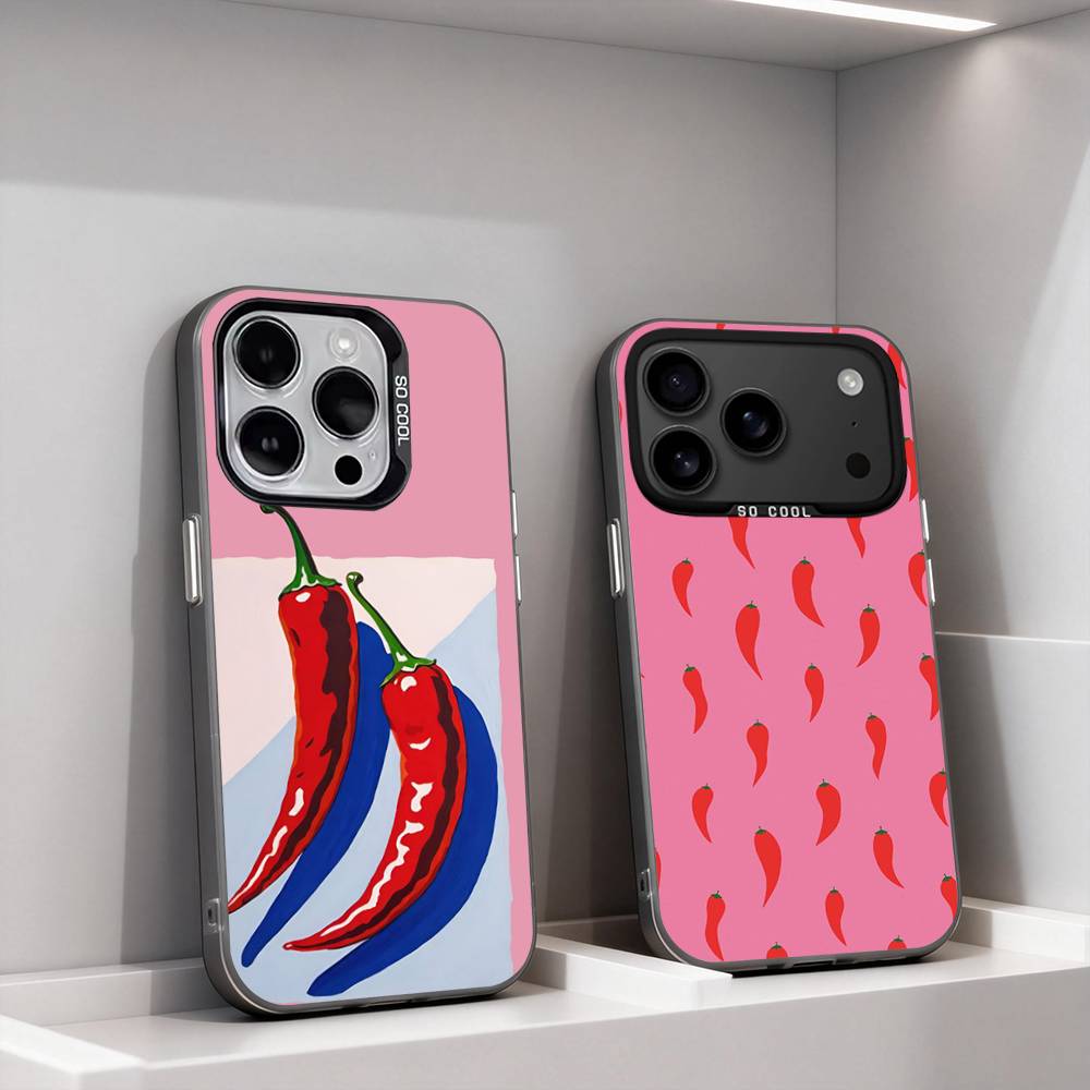 Chili Art Red Phone Case For iPhone 11,12,13,14,15,16,17,Pro,Max,Plus,E,Air,Mini IMD Matte Black
