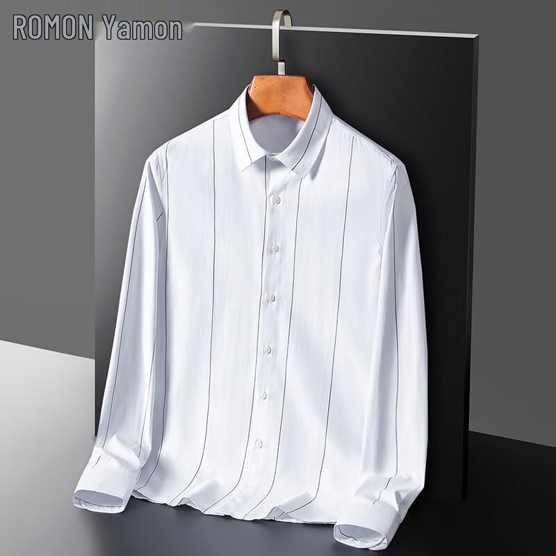 ROMON Men s Striped Long Sleeve Slim Fit Business Shirt 3XL