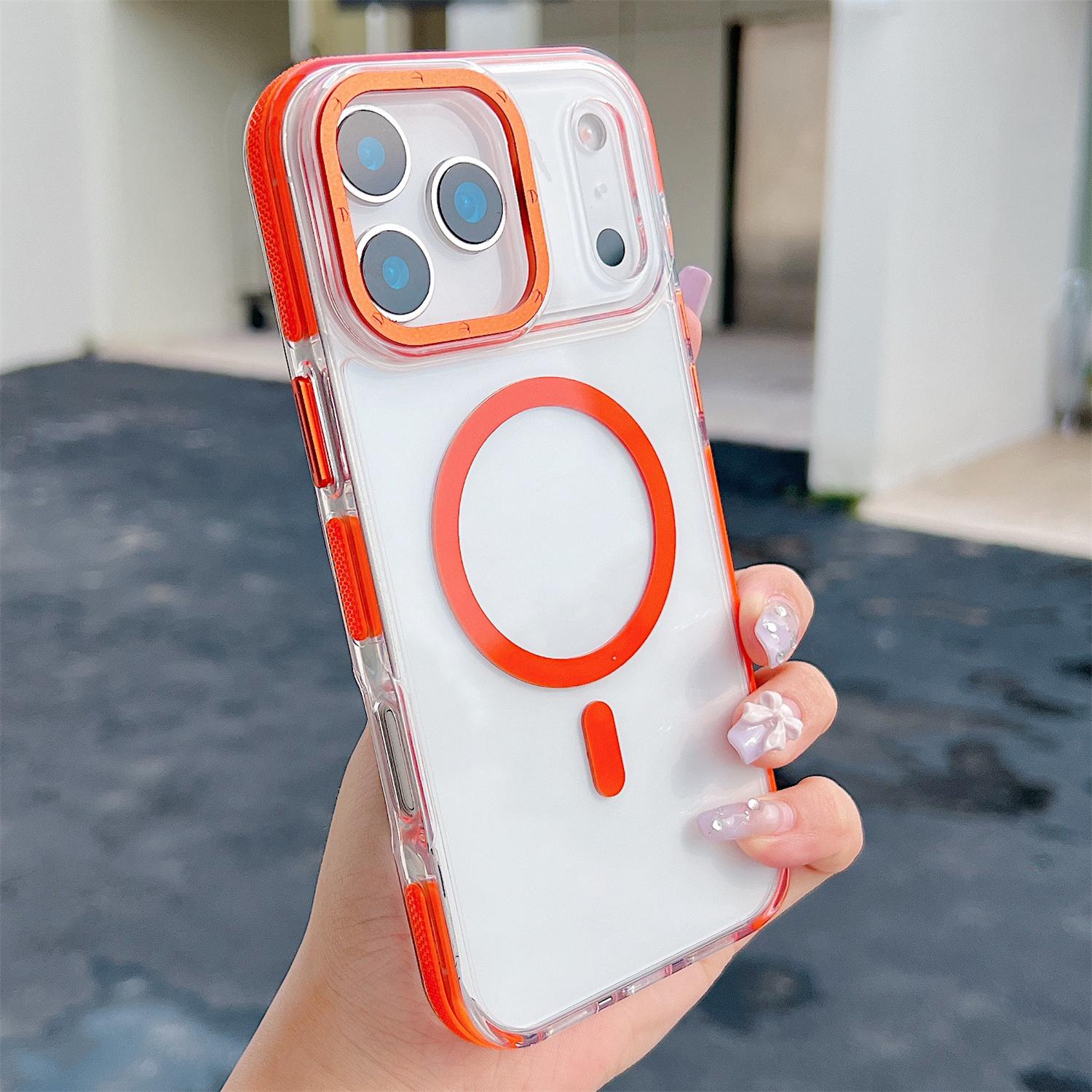 

NEW Transparent Color Border Magnetic Case For iPhone 17 Pro Max 16 15 14 13 12 Pro Max 11 17 Air Wireless Charging Bumper Cover For iphone 17 AIR помаранчевий