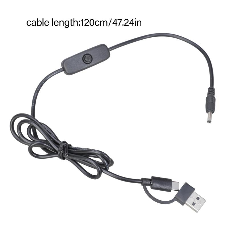 USB Type C To DC3.5x1.35mm Power Cord With On Off Switches 5V Charging Cable For LED Strips Desk Lamps Fan 120cm