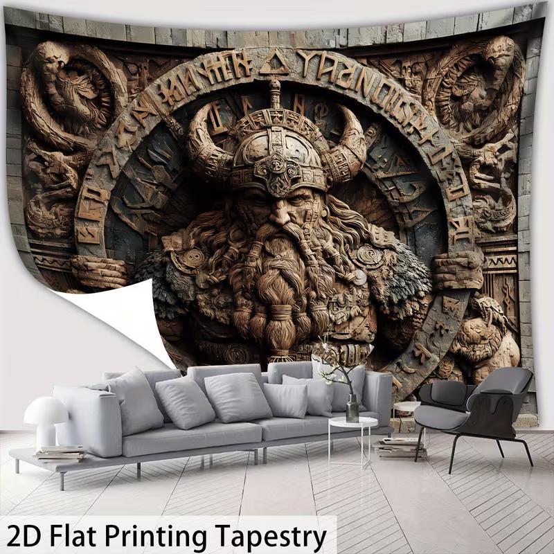 

2D Viking Rune Stone Carving Tapestry Living Room Wall Art 47.2x31.5inch/120*80cm