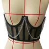 Damen Sexy Netz Patchwork Mit Stäben Stahlring Kette Taillenformer Korsett Bustier