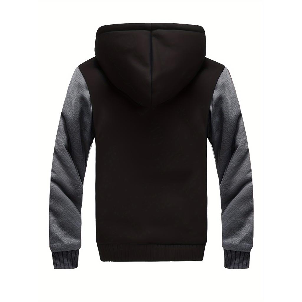 Men's Casual Warm Fleece Hooded Coat, Warm Thick Zip Up Hoodie for Fall Winter