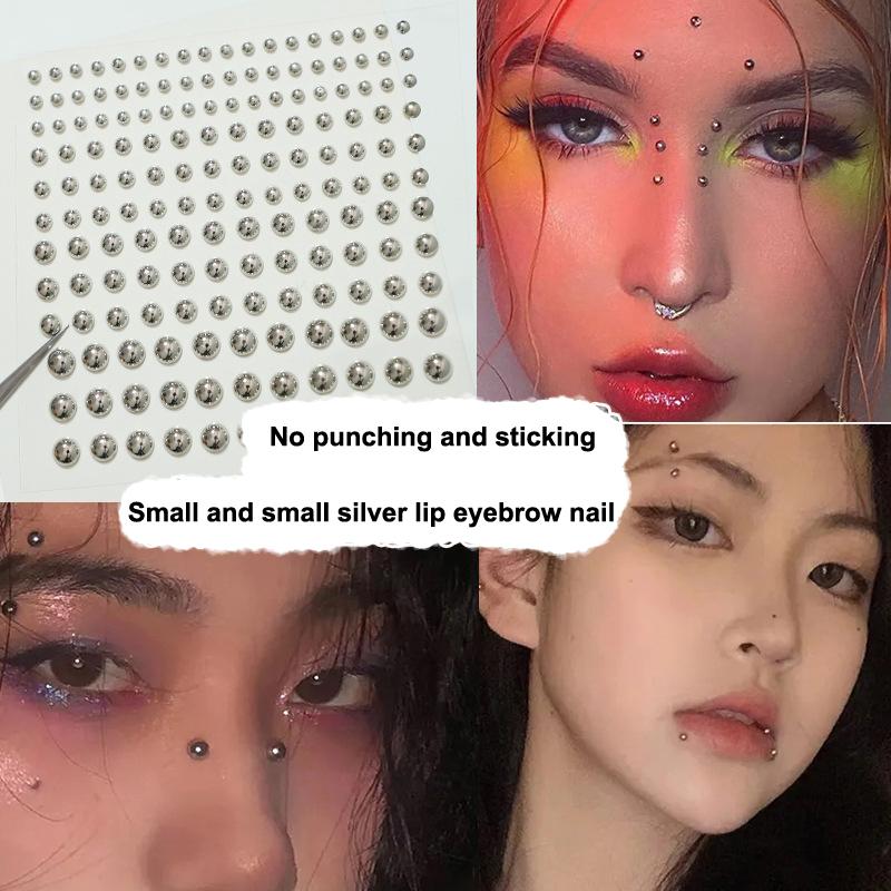 Fake Eyebrow Piercing Fake Lip Labret Studs Stick On Fake Nose Stud Facial Piercing Adhesive Face Jewelry Non Piercing Skin
