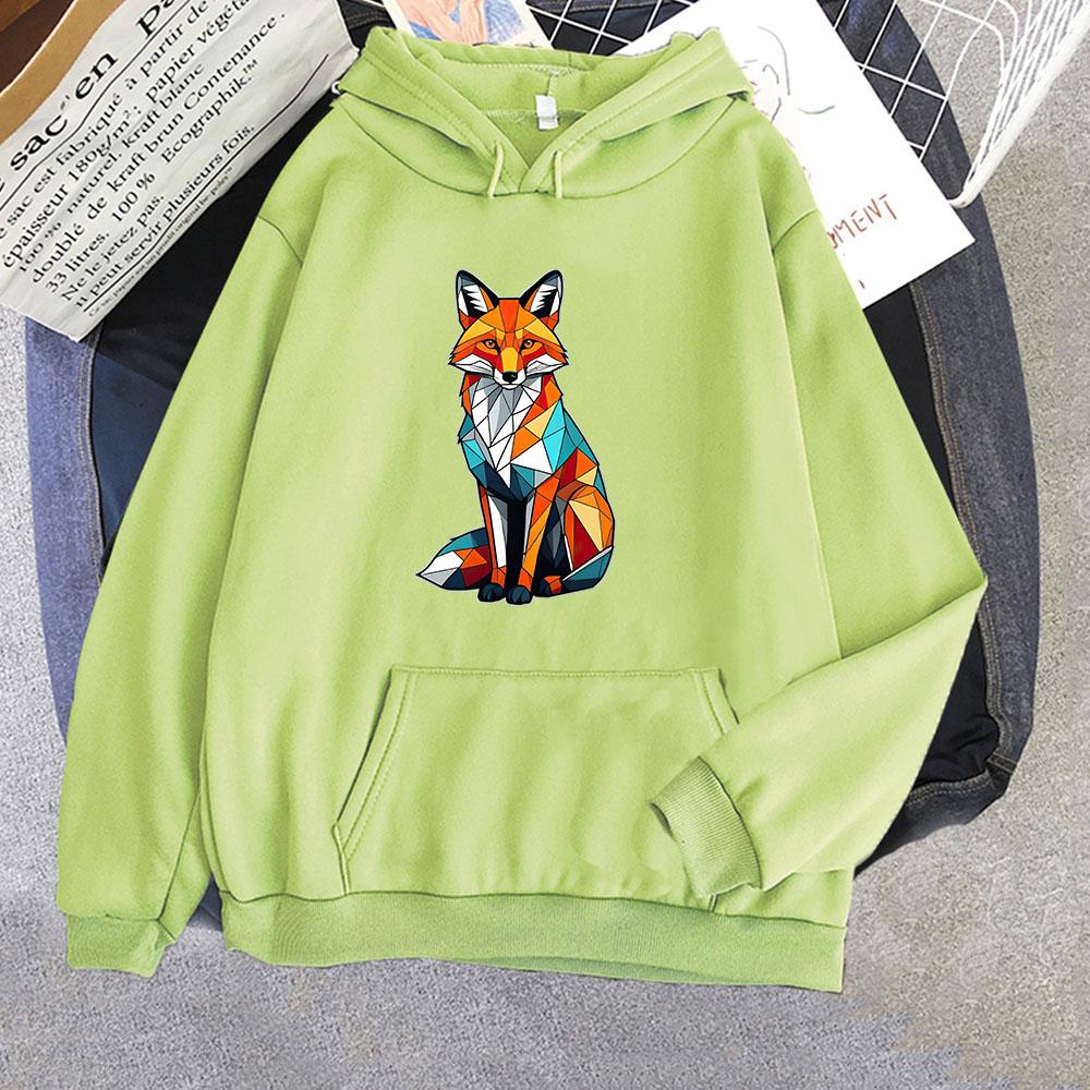 Rainbow Fox Printed Hoodie Cartoon Print Velvet Casual Long Sleeved Sweatshirt Men Women Clothing Moletom Fashionable Clothing