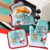 Thickened Oven Gloves Kitchen Cooking Baking Anti-Scalding Microwave Oven Gloves Heat Proof Protected Xmas Pattern Mittens