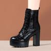 10cm British Patent Leather Boots Women's Block High Heels Shoes Fall Winter 2025 Thick Bottom Platform Ankle Motorcycle Boots