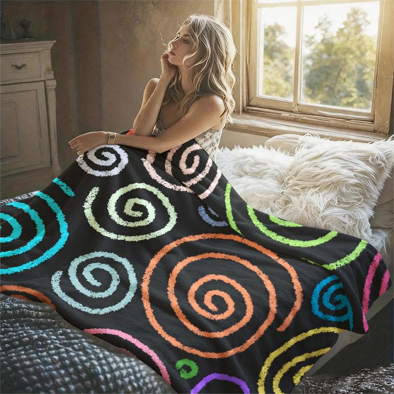 Colorful Crayon Swirl Flannel Blanket Warm Soft Halloween Christmas Decorative Couch Warm Cozy All-Season Gift