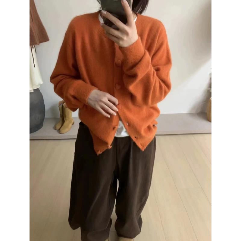 Autumn and winter new loose and thin round neck love knitted cardigan women's lazy wind sweater jacket top