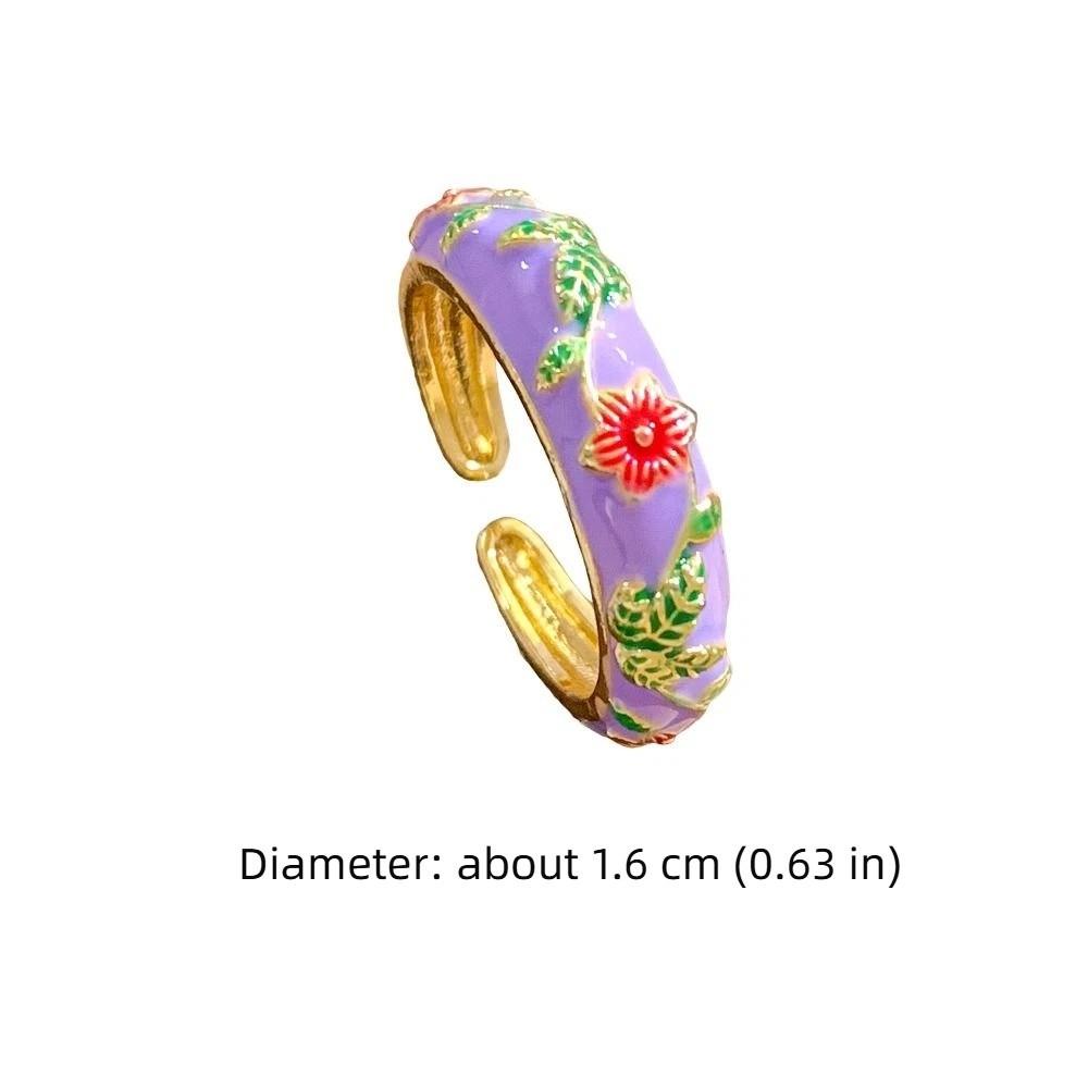 Blue Flower Enamel Drip Oil Ring Vintage Adjustable Irregular Opening Ring Sweet Copper Blue and White Porcelain Ring
