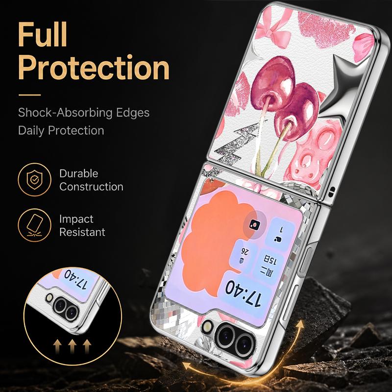 Polka Dot Cherry Print Case For Samsung Z Flip 8 7 6 5 Luxury Plating Leather Skin Folding Phone Cover For Galaxy Z Flip8 Flip7 Flip6