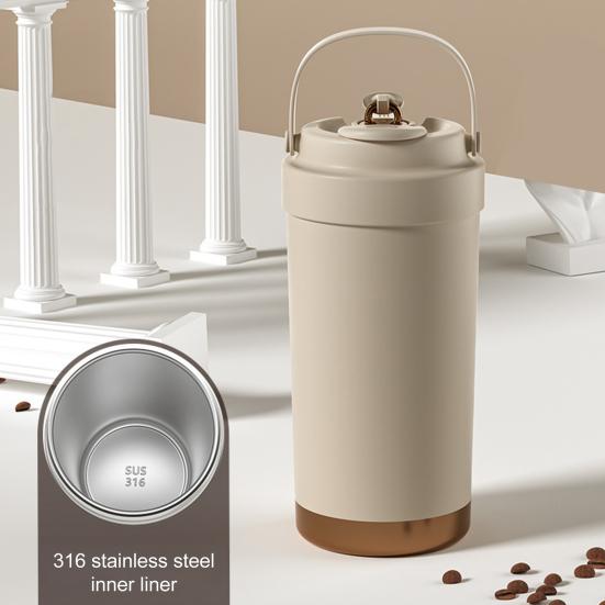 Stainless Steel Coffee Mug Double Wall Insulated Mug 500ml Large Capacity Ceramic Vacuum Flasks Reusable Home Drinkware with Straw