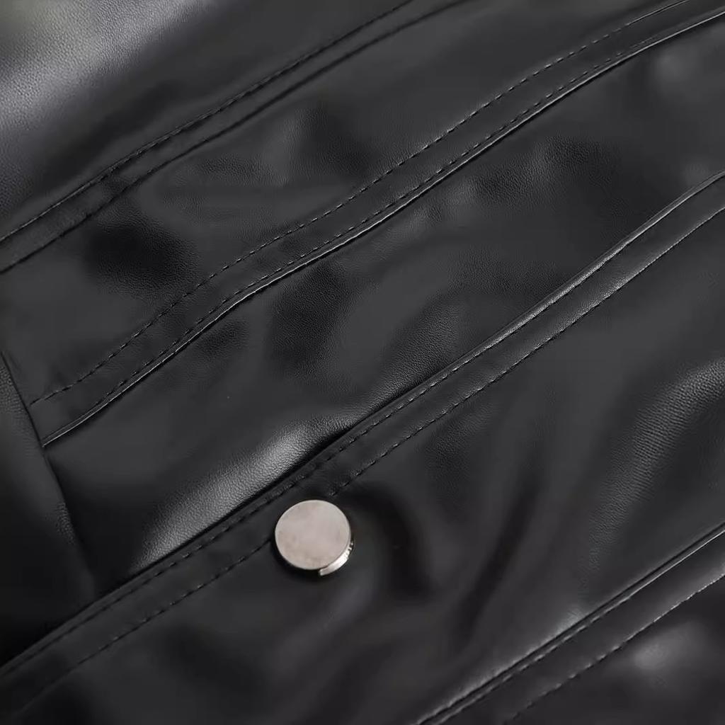 Frühling und Herbst Herren Strickjacke Mode Urban V-Ausschnitt PU Leder Weste Herrenweste