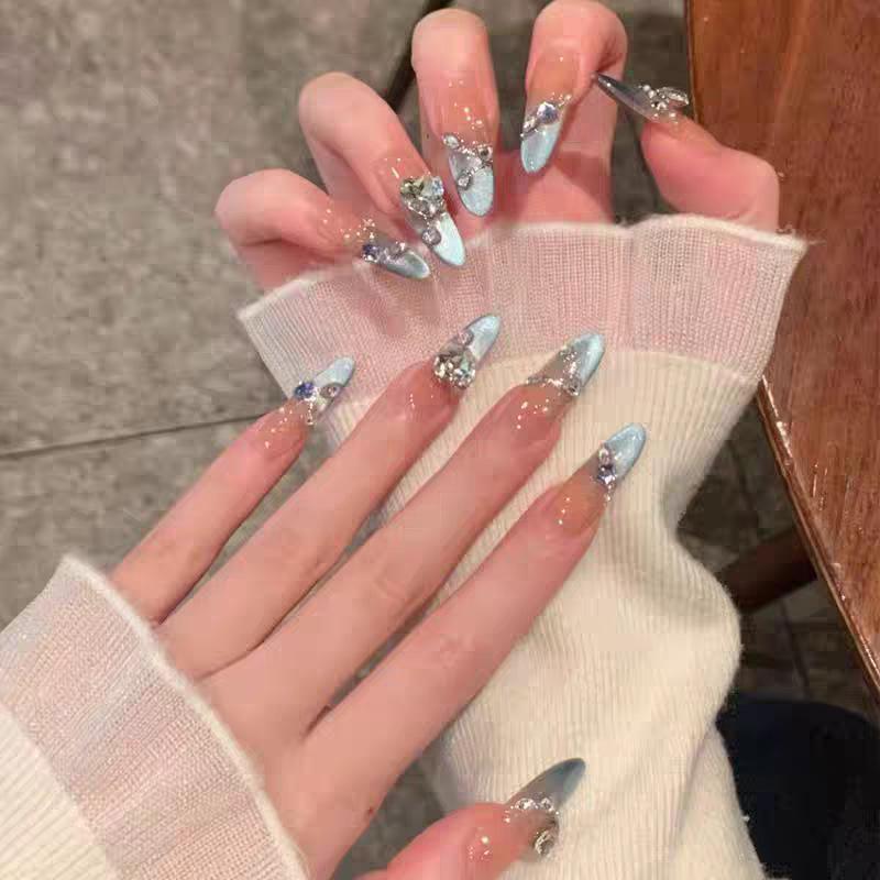Super Flash Style: High-Class Aura Cat Eye Handmade Nail Tips for Young Ladies