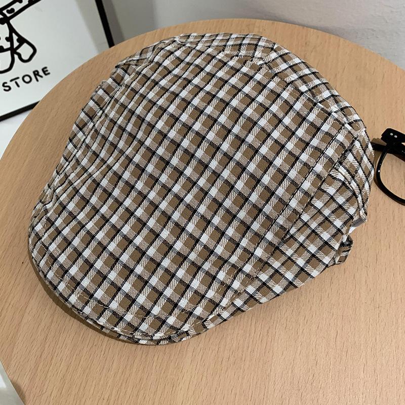 Retro, Japanese, Beret, Female, Versatile for Spring and Summer, Checkered, Small Face, Painter's Hat, Big Head Circumference, Fashionable Dressing