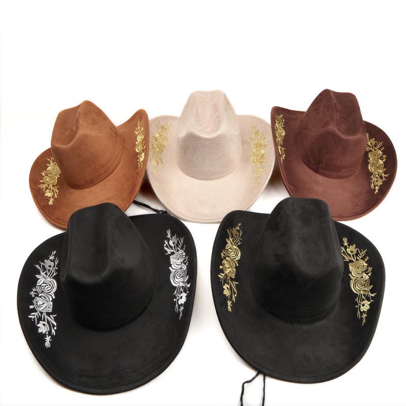 Unisex Retro Denim Floral Embroidery Jazz Hat - Western Ethnic Outdoor Style