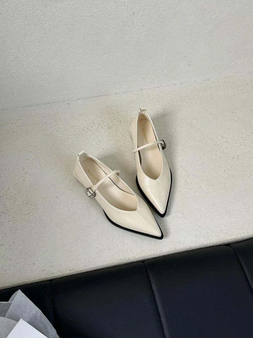 

Женские туфли-лоферы с острым носком, черные, коричневые, белые, повседневные туфли-мюли с пряжкой на ремне, туфли-лодочки на низком плоском каблуке для вечеринок 35