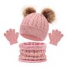 3Pcs/Set Children Hat Scarf Gloves Set Plush Ball Decor Twist Texture Solid Color Knitting Hat Long Scarf Gloves Set