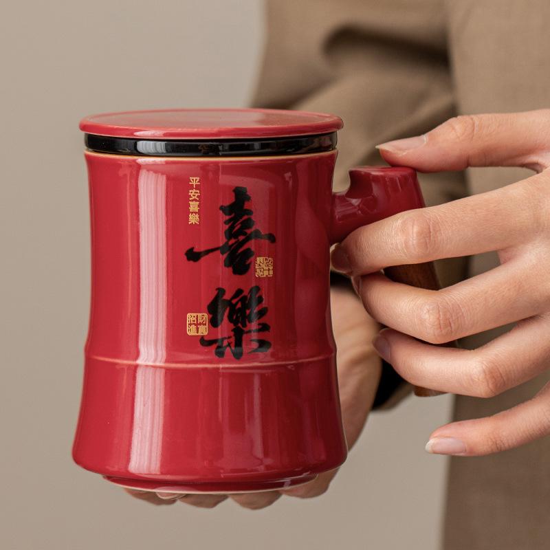Red Ceramic Tea Cup Gift Box, Special for Personal High-end Tea Drinking, Gift Box for Elders, Leaders, Parents and Teachers