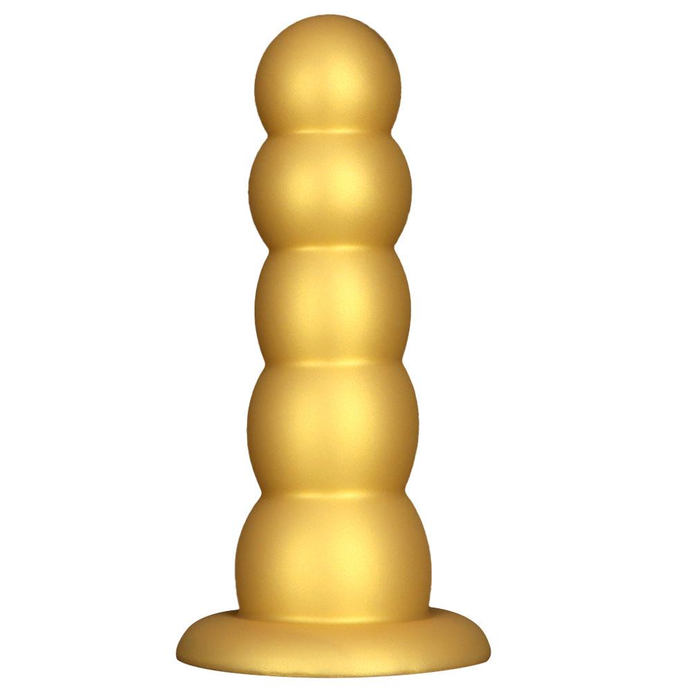 Gold Silicone Soft Bead Anal Plug Extra Large 5-Bead Dilator for Men & Women Prostate Massager Butt Plug Dildo Adult Sex Toy