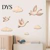 Natural Wood Cloud Decorations 7Pcs/Set Wooden Flying Goose and Wall Art Decor for Nursery, Self-Adhesive Bohemian Minimalist Home Decoration