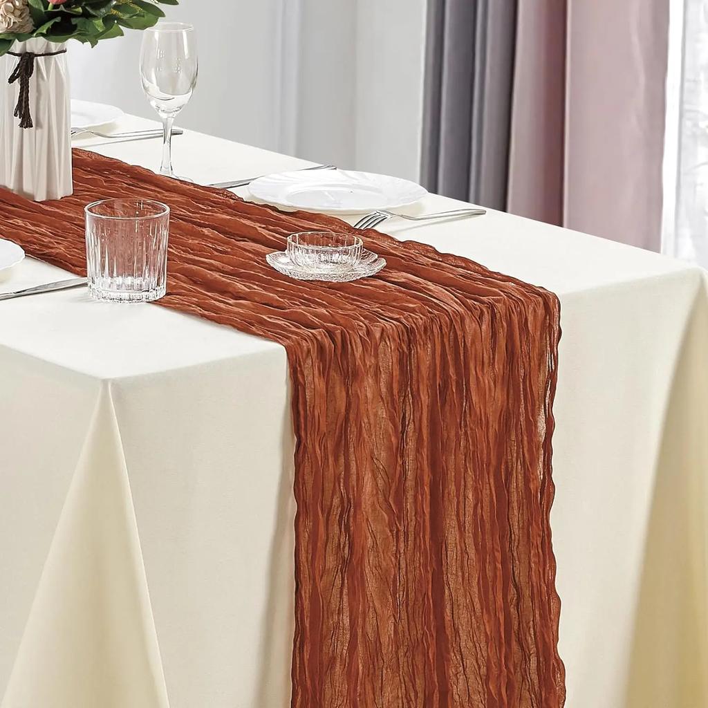 10 szt. bieżnik stołowy z gazy stołowej Boho 90x180cm Romantyczny bieżnik stołowy na wesele, wieczór panieński, przyjęcie urodzinowe