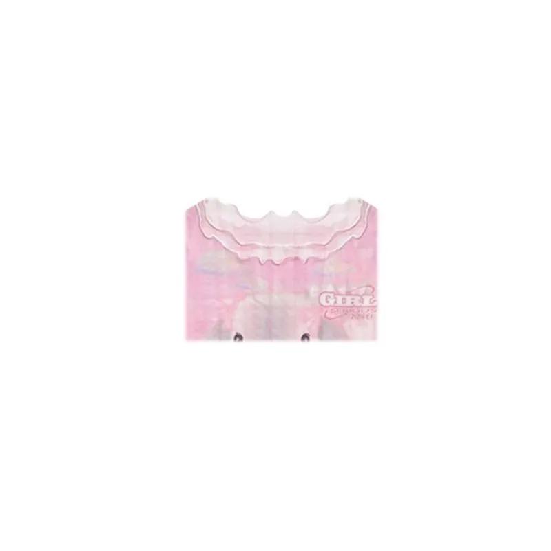 T-shirt da donna carina con stampa coniglietto, bordi arricciati, maniche corte, Kawaii, rosa, top casual